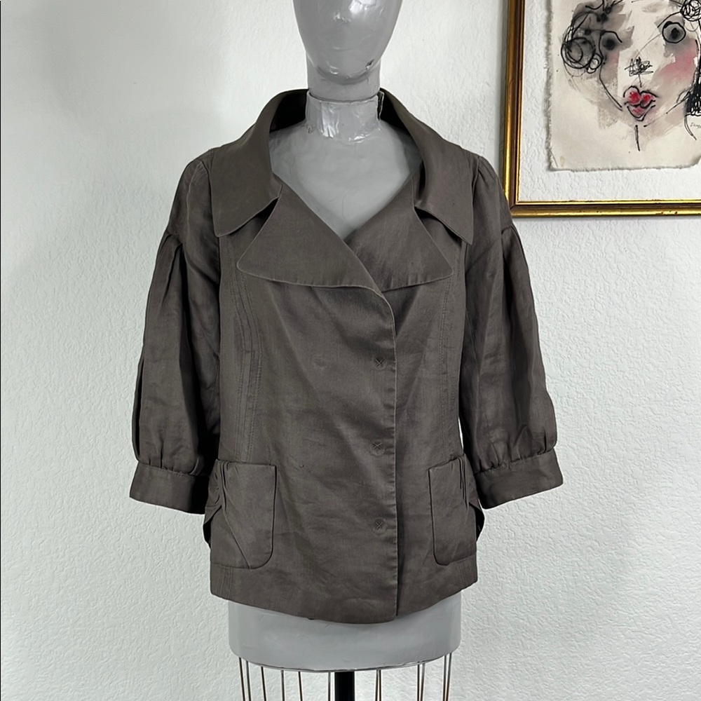 Zara VTG Ramie Linen Wide Collar Snap Peacoat Double Breated Blazer Jacket